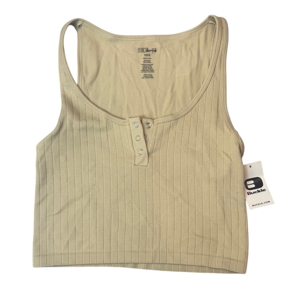 NWT Buckle XS BKE Womens Peyote Seamless Scoop Neck Sleeves Beige Crop Top New